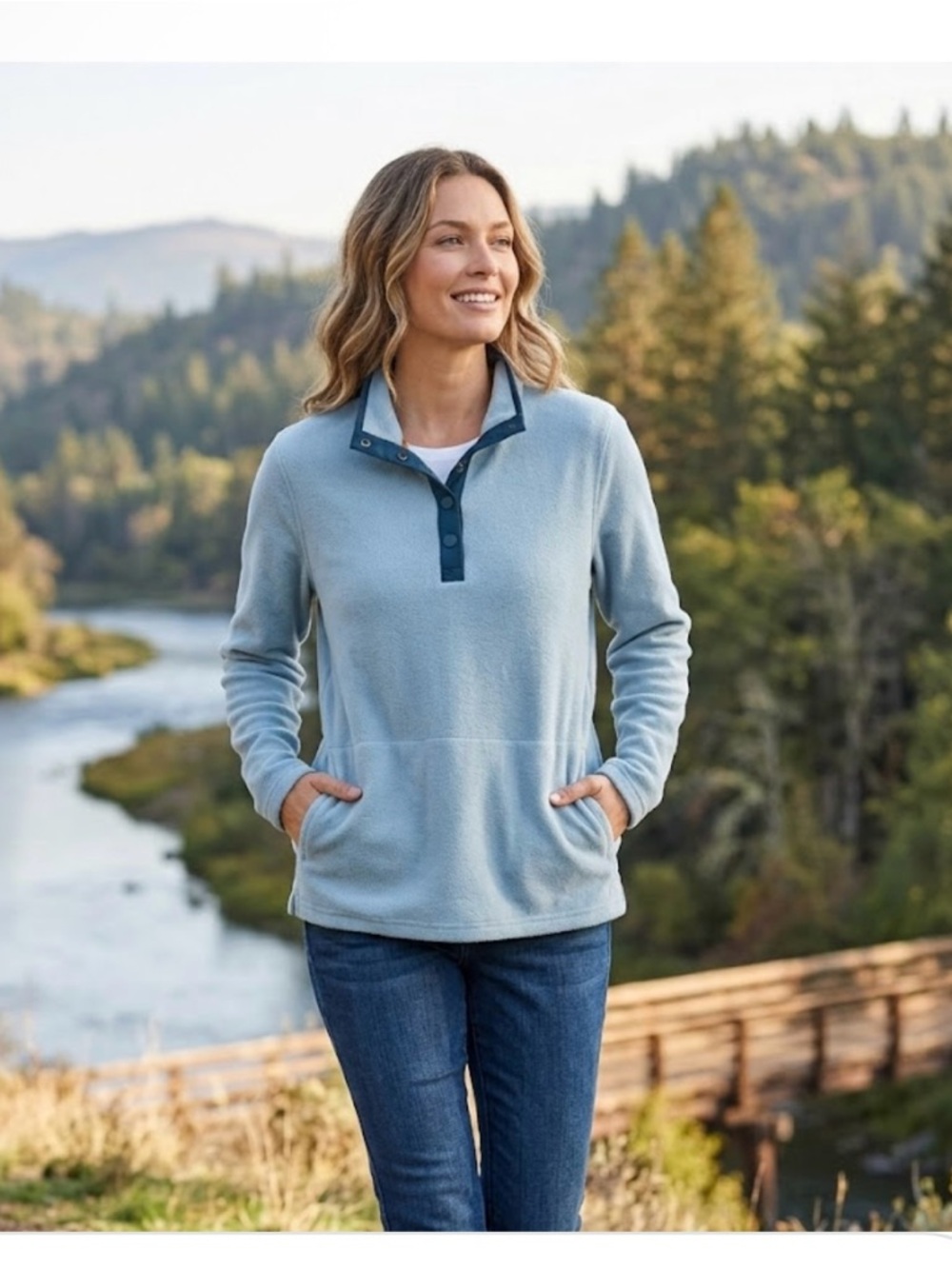 Orvis women’s Light Blue Fleece sweater